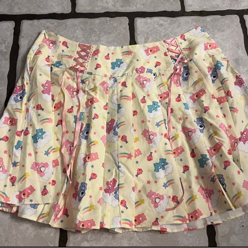 Cream Mini Skater Skirt with Ruched Pleats